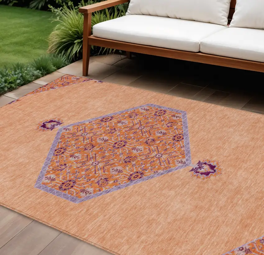 Peach Purple And Burgundy Oriental Washable Indoor Outdoor Area Rug Photo 1
