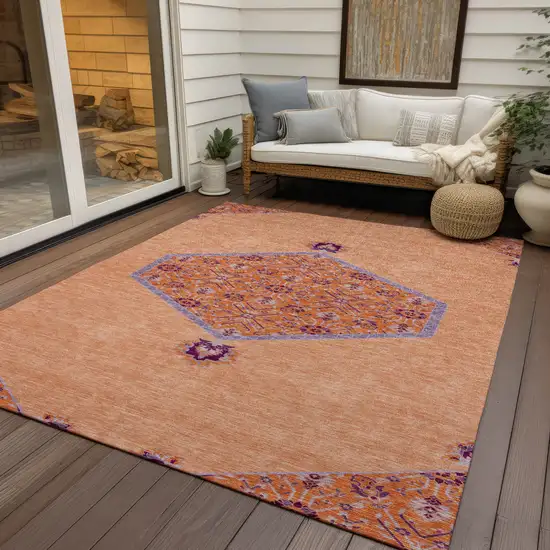 Peach Purple And Burgundy Oriental Washable Indoor Outdoor Area Rug Photo 8