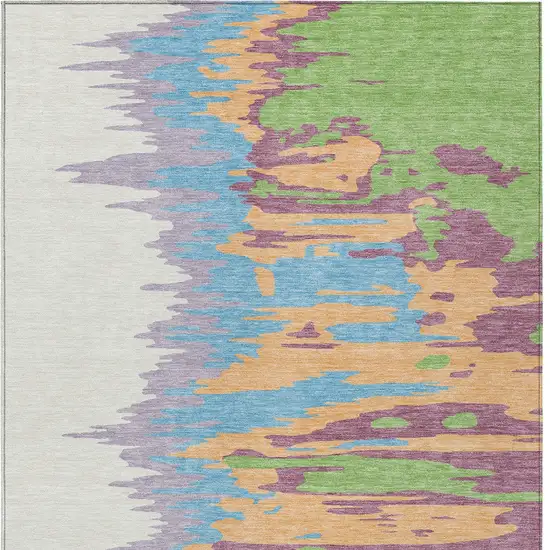 Peach Purple And Green Abstract Washable Indoor Outdoor Area Rug Photo 6