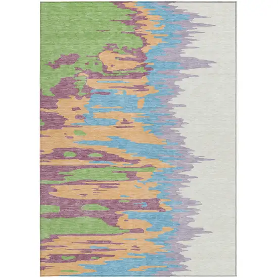 Peach Purple And Green Abstract Washable Indoor Outdoor Area Rug Photo 7