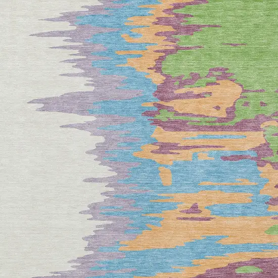 Peach Purple And Green Abstract Washable Indoor Outdoor Area Rug Photo 6