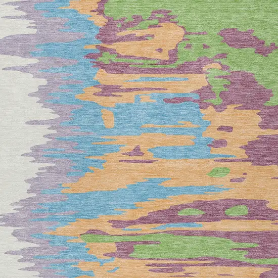 Peach Purple And Green Abstract Washable Indoor Outdoor Area Rug Photo 6