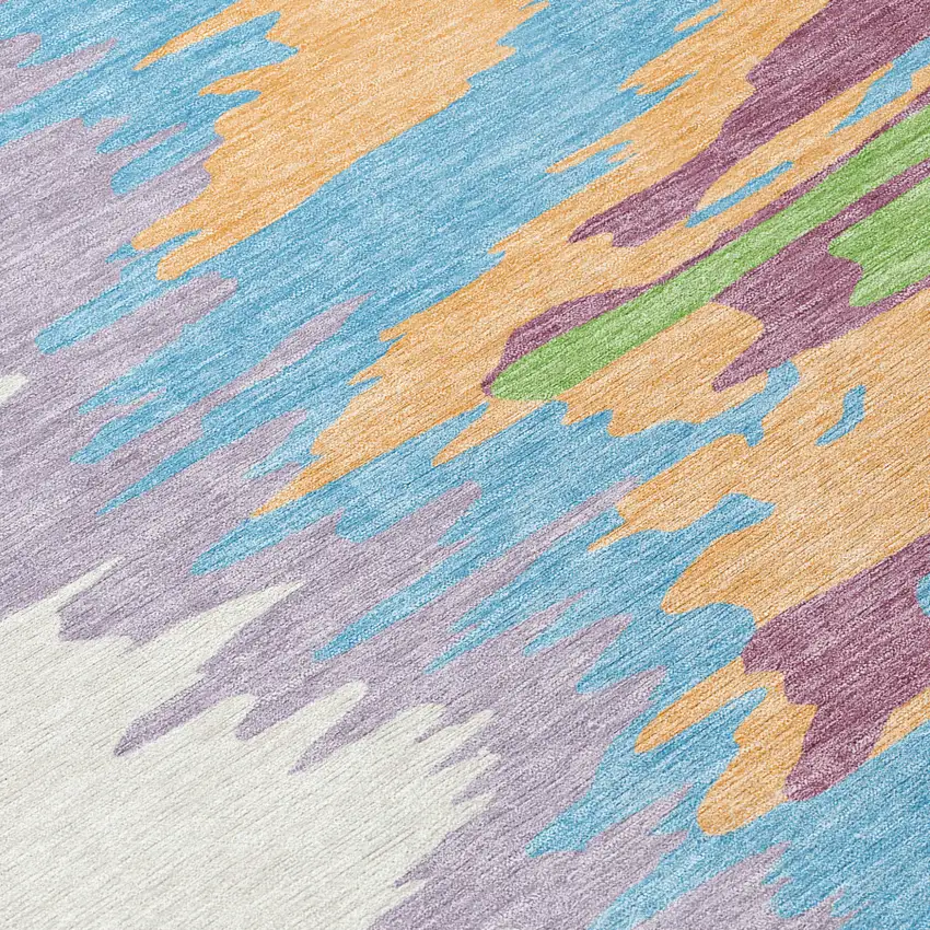 Peach Purple And Green Abstract Washable Indoor Outdoor Area Rug Photo 5