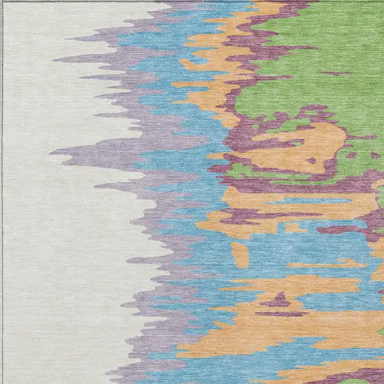 Peach Purple And Green Abstract Washable Indoor Outdoor Area Rug Photo 6