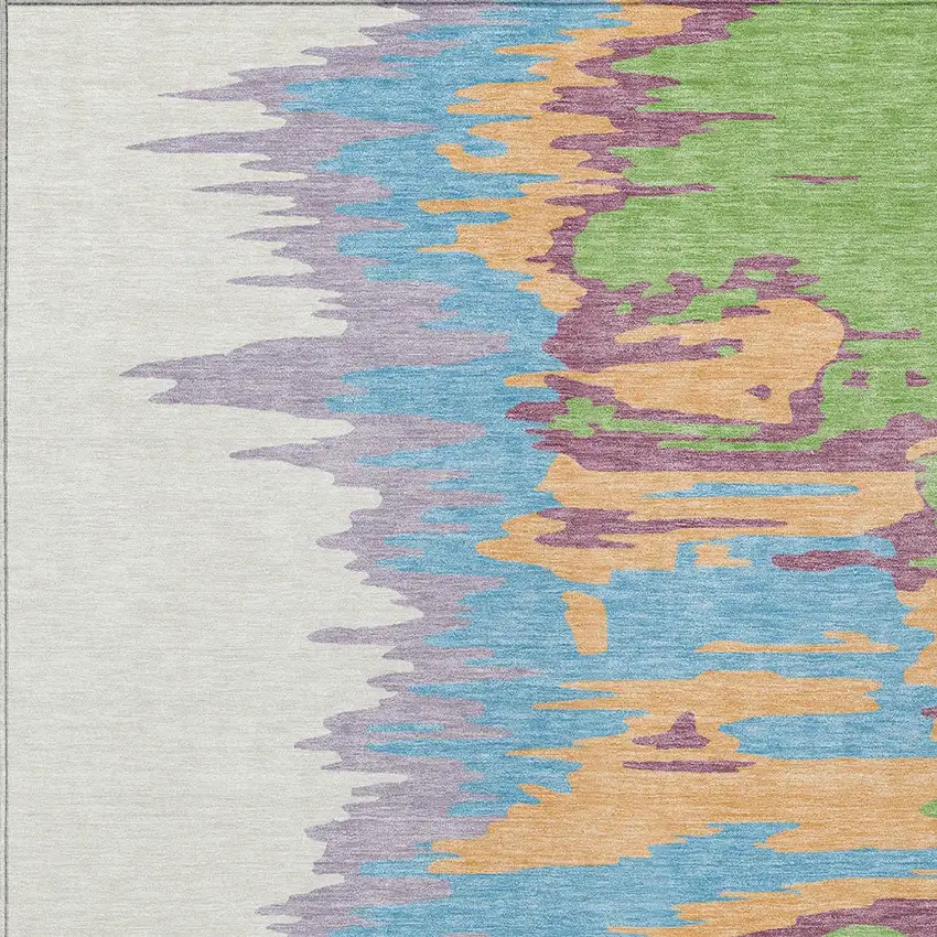 Peach Purple And Green Abstract Washable Indoor Outdoor Area Rug Photo 6