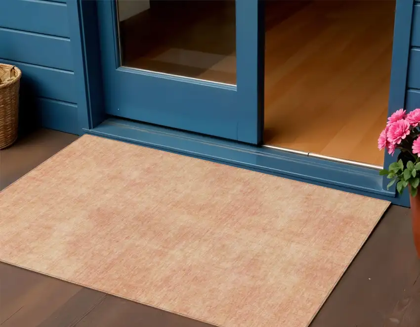 Peach Washable Indoor Outdoor Area Rug Photo 1