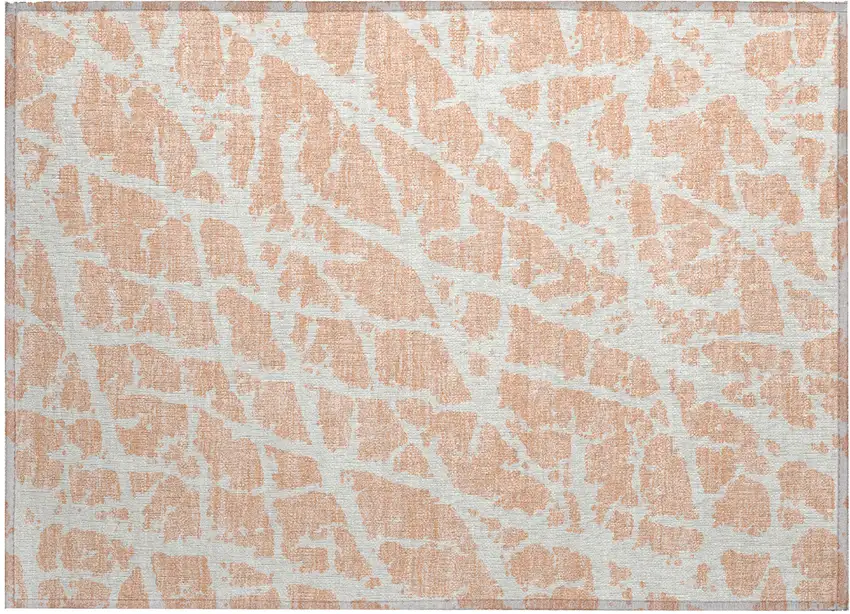 Peach and Ivory Abstract Washable Non Skid Indoor Outdoor Area Rug Photo 2