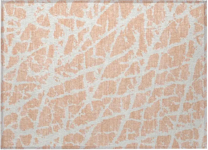 Peach and Ivory Abstract Washable Non Skid Indoor Outdoor Area Rug Photo 4