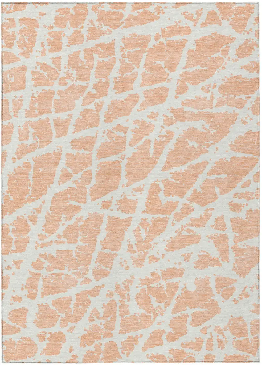 Peach and Ivory Abstract Washable Non Skid Indoor Outdoor Area Rug Photo 2