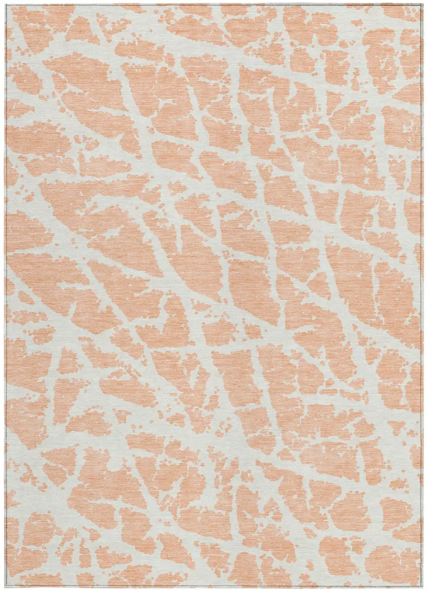 Peach and Ivory Abstract Washable Non Skid Indoor Outdoor Area Rug Photo 5