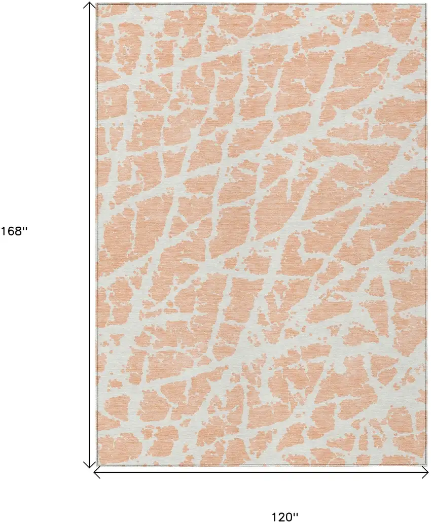 Peach and Ivory Abstract Washable Non Skid Indoor Outdoor Area Rug Photo 3