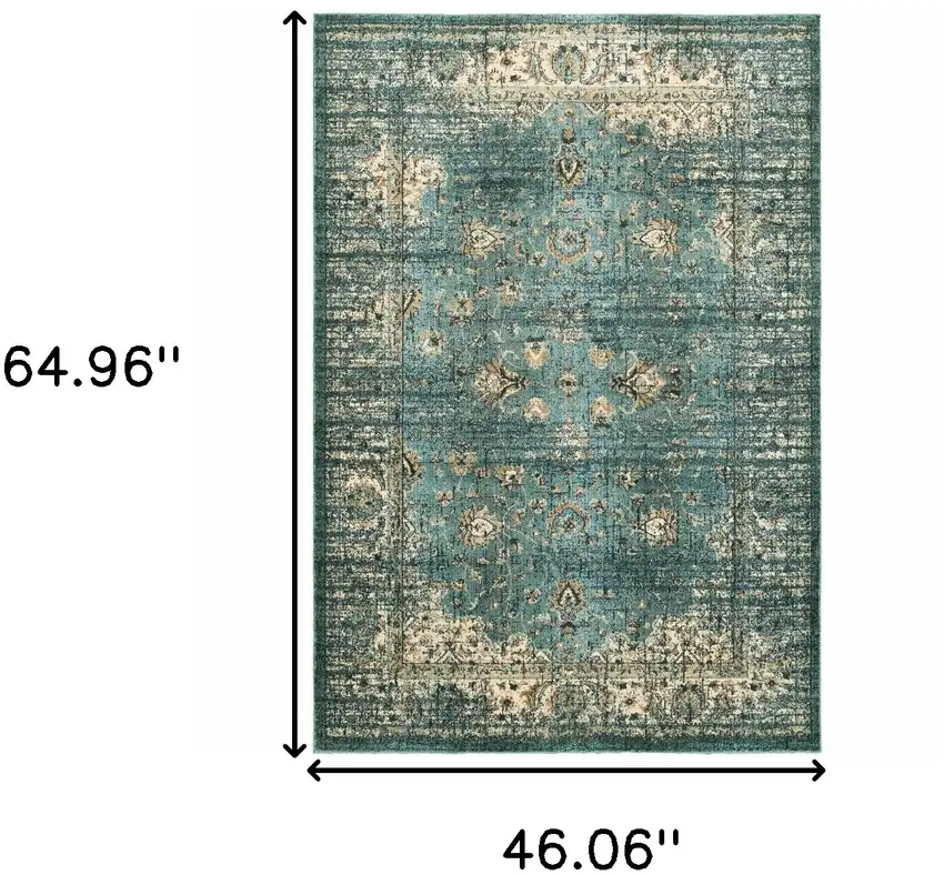 Peacock Blue and Ivory Indoor Area Rug Photo 5