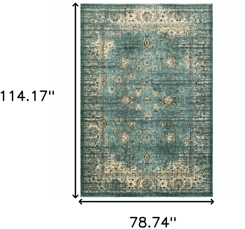 Peacock Blue and Ivory  Indoor Area Rug Photo 5