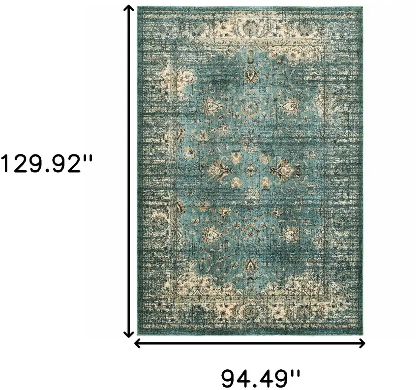 Peacock Blue and Ivory Indoor Area Rug Photo 5