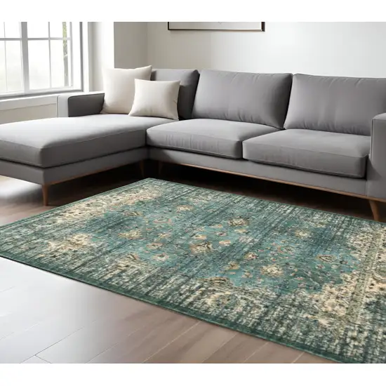 Blue And Ivory Medallion Distressed Area Rug Photo 1