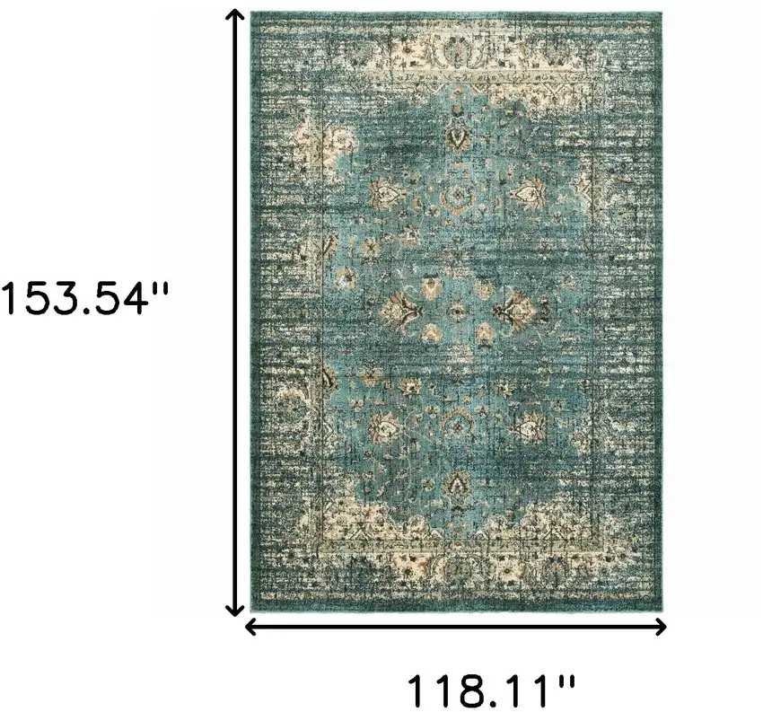 Peacock Blue and Ivory Indoor Area Rug Photo 5