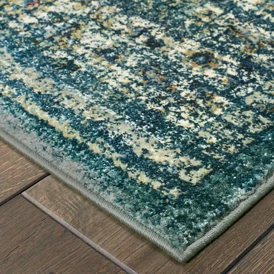Peacock Blue and Ivory Indoor Runner Rug Photo 2