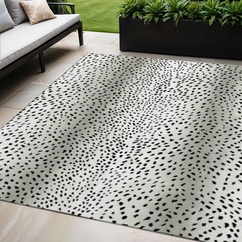 Pearl And Black Animal Print Washable Indoor Outdoor Area Rug Photo 1