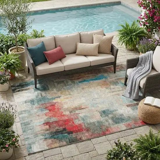 Pearl And Gray Abstract Washable Indoor Outdoor Area Rug Photo 1