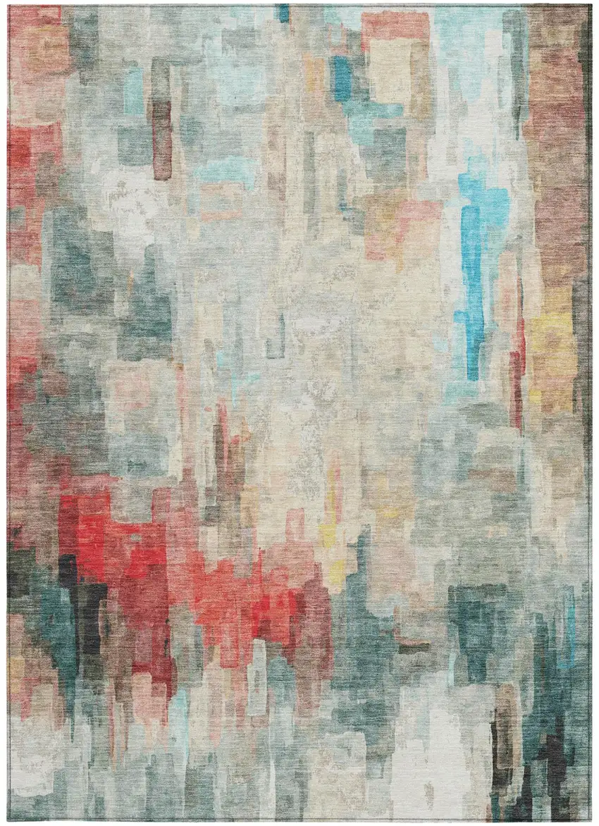 Pearl And Gray Abstract Washable Indoor Outdoor Area Rug Photo 2