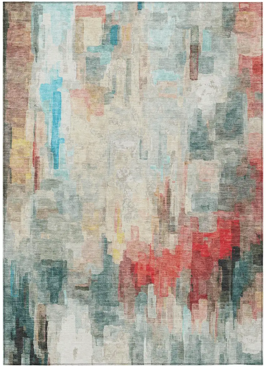 Pearl And Gray Abstract Washable Indoor Outdoor Area Rug Photo 4