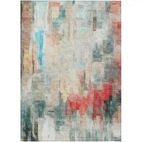 Pearl And Gray Abstract Washable Indoor Outdoor Area Rug Photo 4