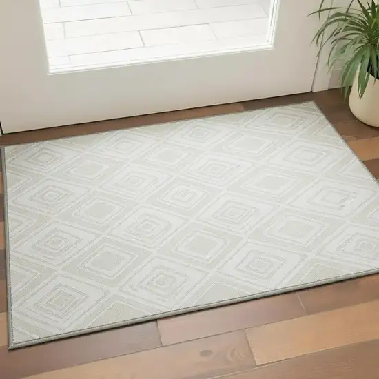 Pearl And Ivory Diamond Washable Area Rug With UV Protection Photo 2