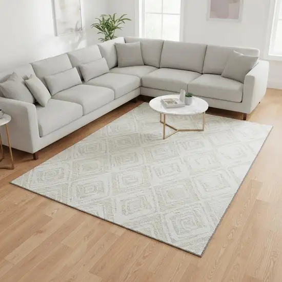 Pearl And Ivory Diamond Washable Area Rug With UV Protection Photo 2