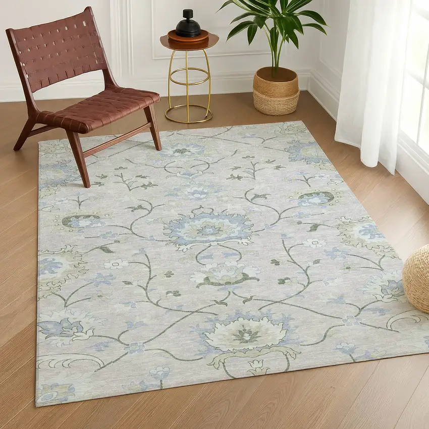 Pearl And Ivory Floral Washable Indoor Outdoor Area Rug Photo 9
