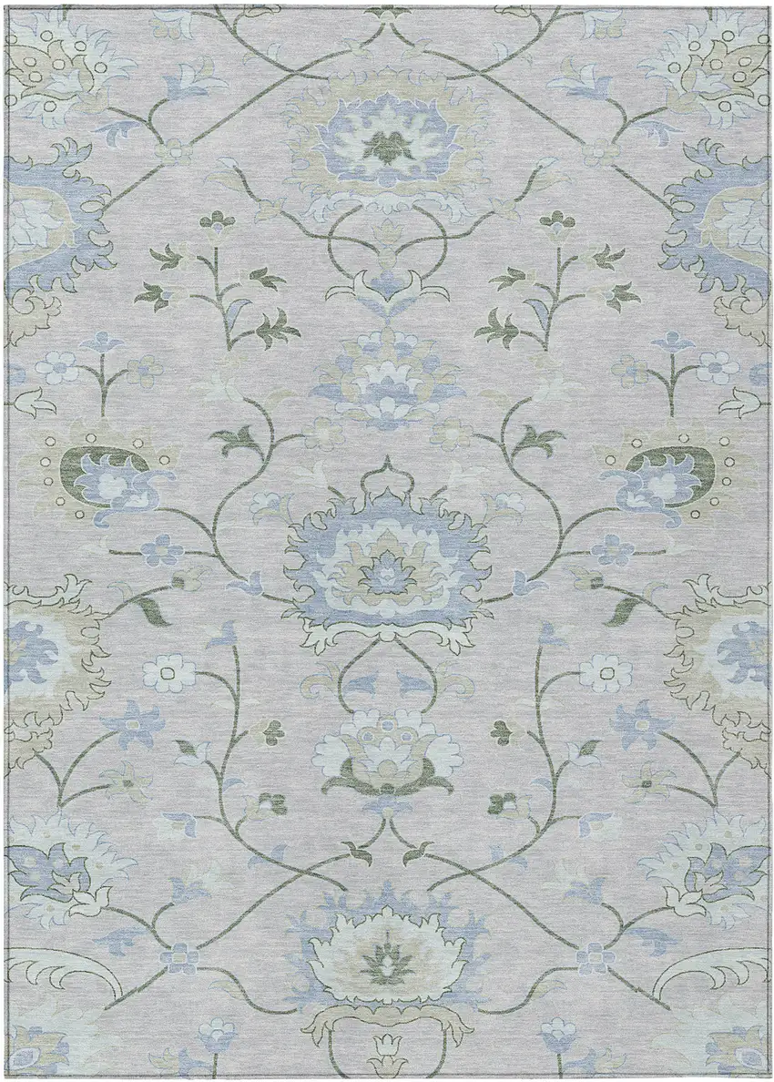 Pearl And Ivory Floral Washable Indoor Outdoor Area Rug Photo 2