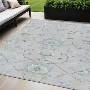 Photo of Pearl And Ivory Floral Washable Indoor Outdoor Area Rug