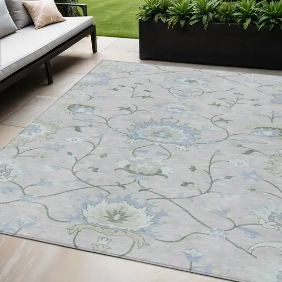 Pearl And Ivory Floral Washable Indoor Outdoor Area Rug Photo 1