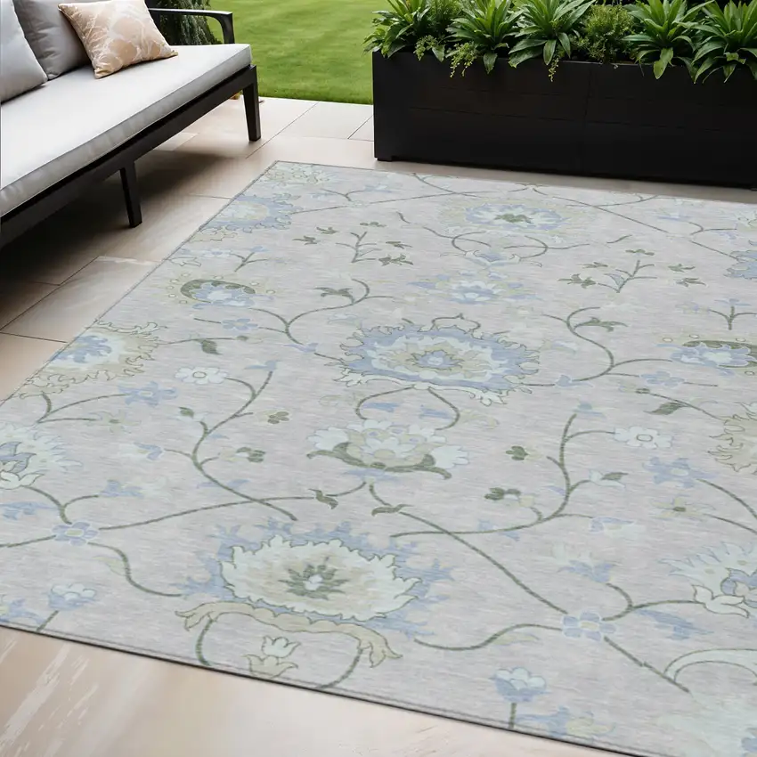 Pearl And Ivory Floral Washable Indoor Outdoor Area Rug Photo 1