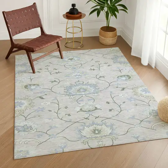 Pearl And Ivory Floral Washable Indoor Outdoor Area Rug Photo 9