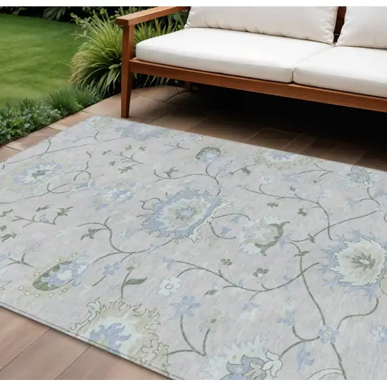 Pearl And Ivory Floral Washable Indoor Outdoor Area Rug Photo 1