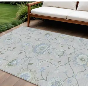 Photo of Pearl And Ivory Floral Washable Indoor Outdoor Area Rug