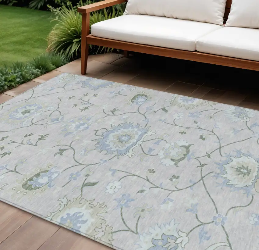 Pearl And Ivory Floral Washable Indoor Outdoor Area Rug Photo 1