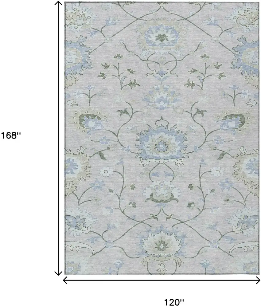 Pearl And Ivory Floral Washable Indoor Outdoor Area Rug Photo 3