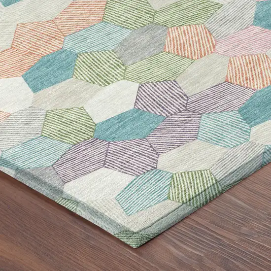 Pearl And Ivory Geometric Washable Indoor Outdoor Area Rug Photo 4
