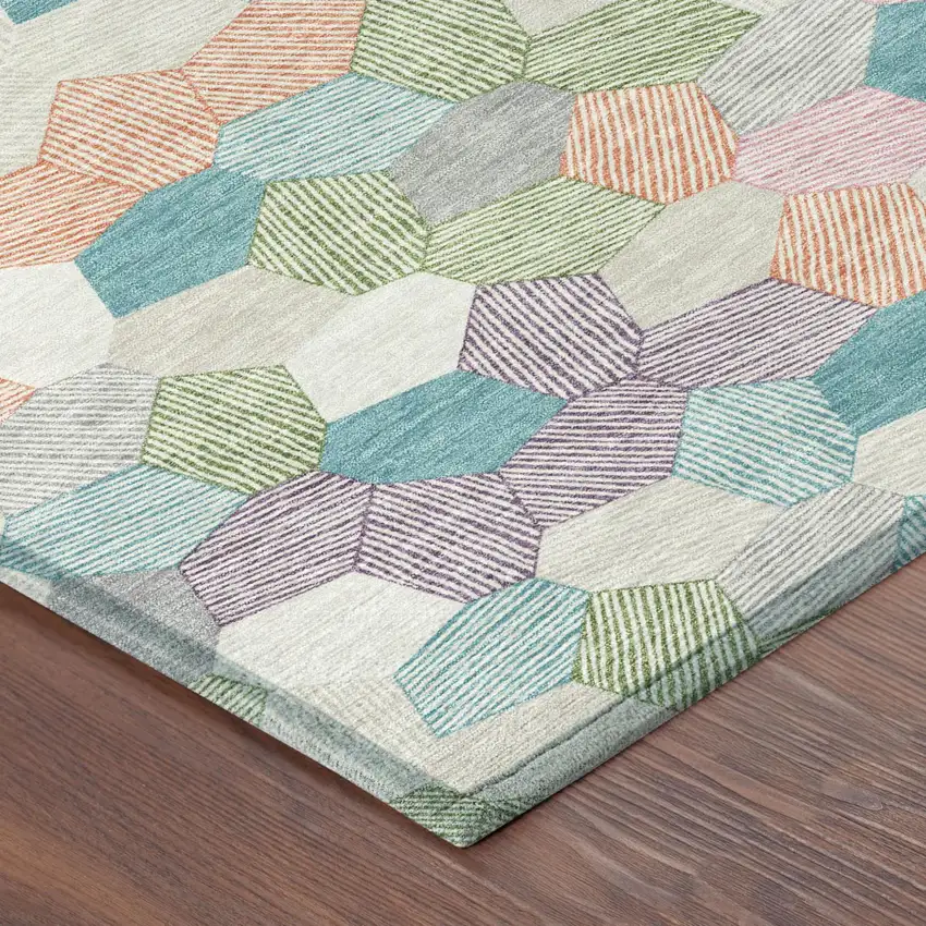 Pearl And Ivory Geometric Washable Indoor Outdoor Area Rug Photo 4