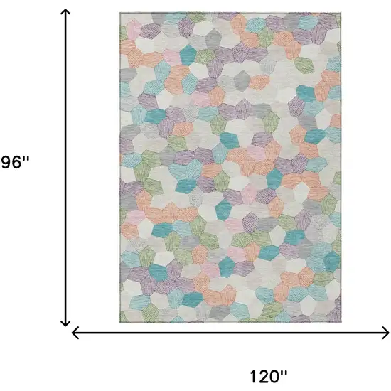 Pearl And Ivory Geometric Washable Indoor Outdoor Area Rug Photo 6
