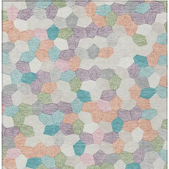 Pearl And Ivory Geometric Washable Indoor Outdoor Area Rug Photo 3