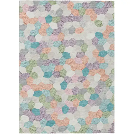 Pearl And Ivory Geometric Washable Indoor Outdoor Area Rug Photo 1
