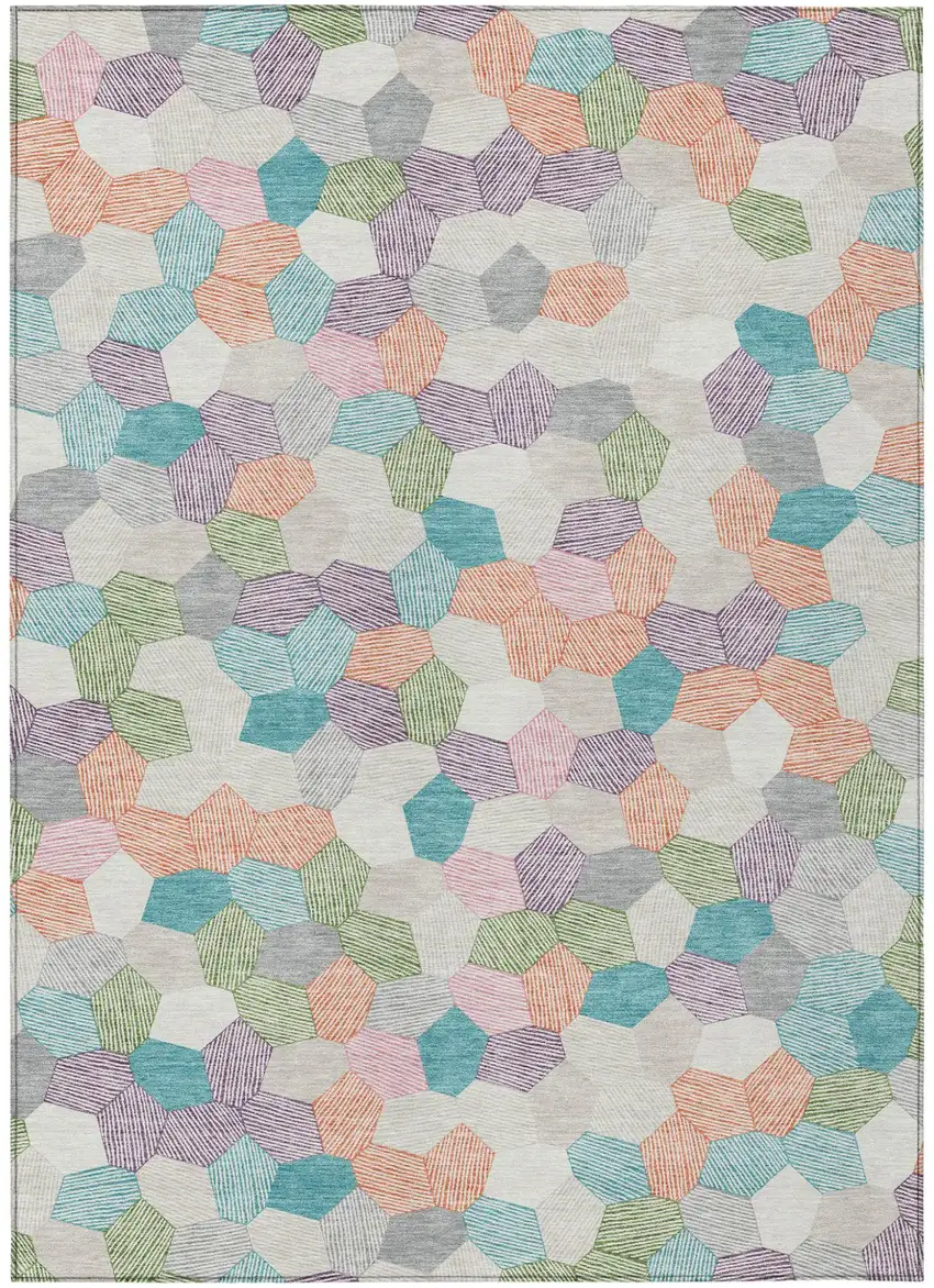 Pearl And Ivory Geometric Washable Indoor Outdoor Area Rug Photo 1
