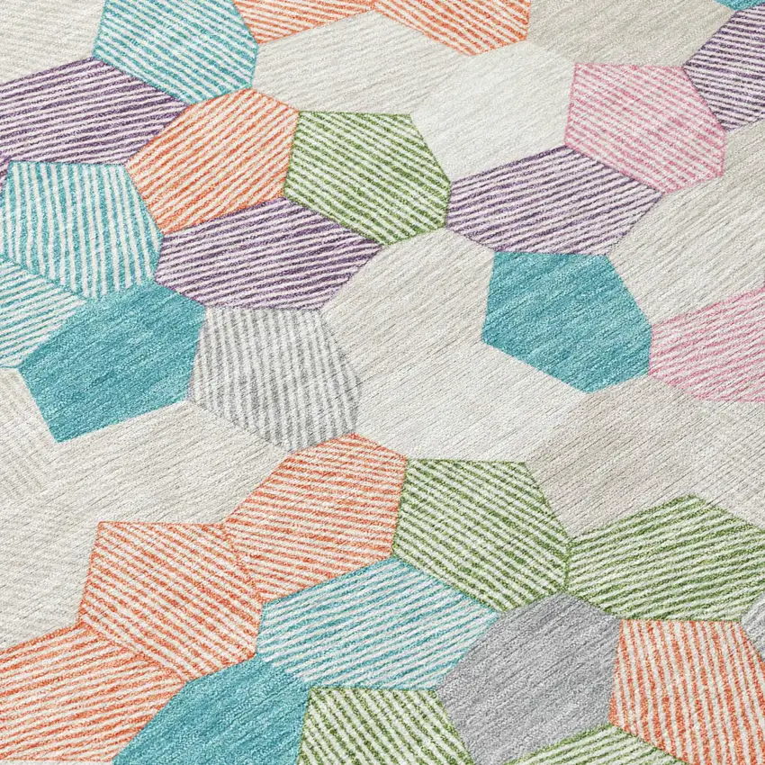 Pearl And Ivory Geometric Washable Indoor Outdoor Area Rug Photo 5