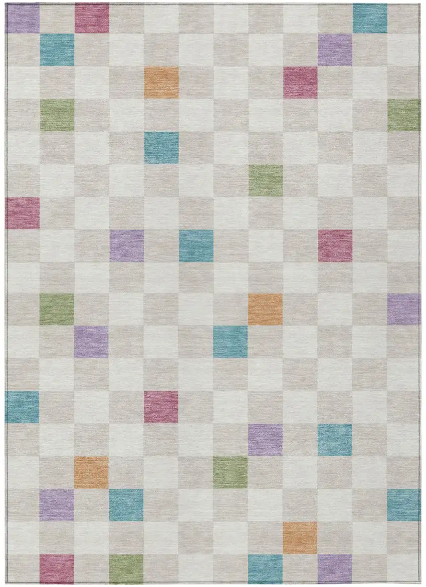 Pearl And Ivory Geometric Washable Indoor Outdoor Area Rug Photo 2