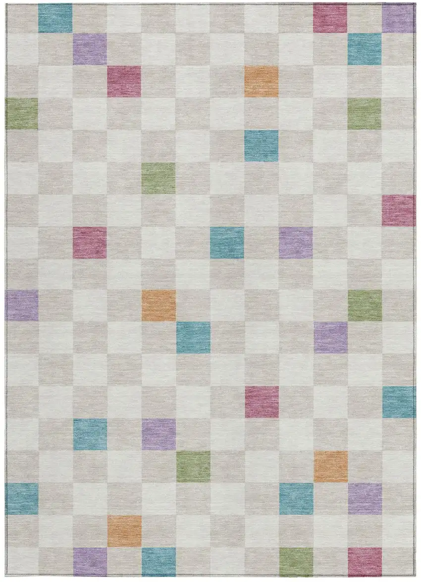 Pearl And Ivory Geometric Washable Indoor Outdoor Area Rug Photo 4