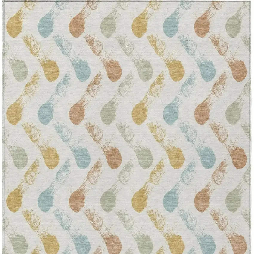 Pearl And Ivory Geometric Washable Indoor Outdoor Area Rug Photo 3
