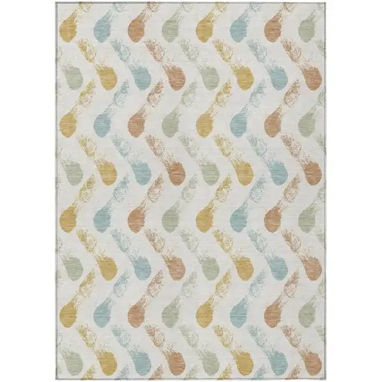 Pearl And Ivory Geometric Washable Indoor Outdoor Area Rug Photo 1