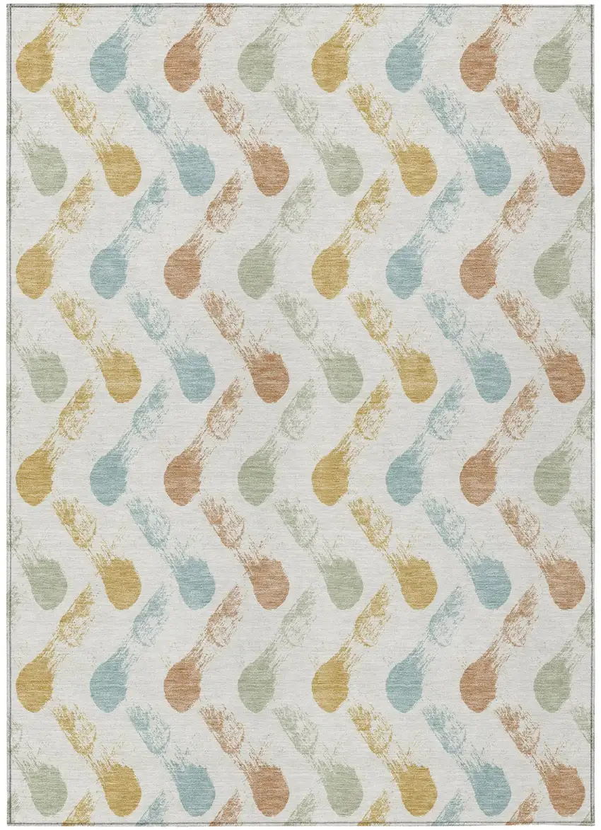 Pearl And Ivory Geometric Washable Indoor Outdoor Area Rug Photo 1